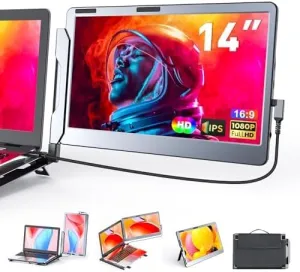 F2 Triple Portable Monitor Extender Aluminum Alloy Dual 14'' Display Multi-angle FHD 1080P IPS Type-C/Mini HDMI Laptop Screen Extender Compatible with Windows/MAC/Chrome/Linux (F1-JJSZ-01)