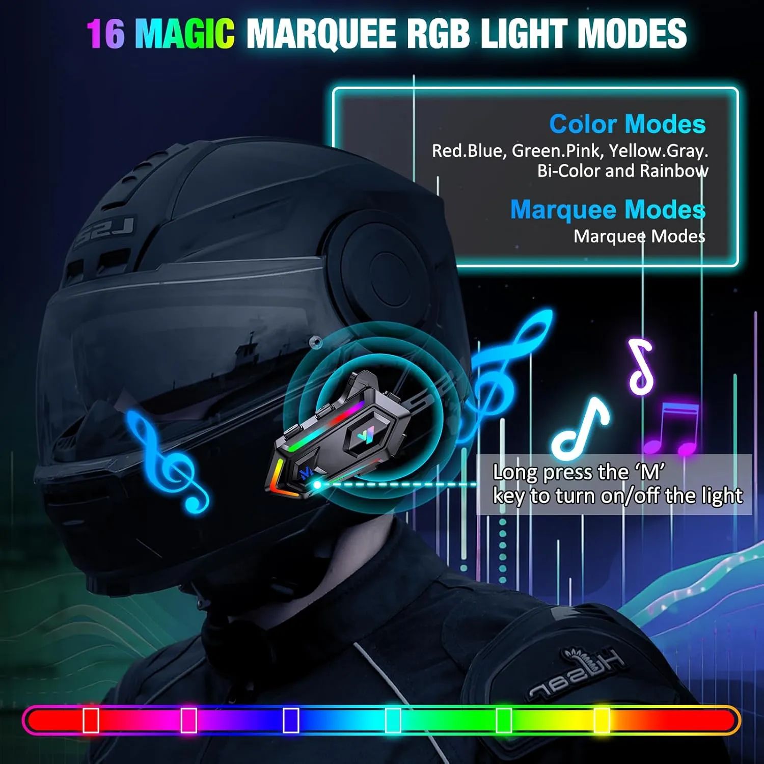 FEYA Motorcycle Helmet Headset - Cool RGB Dazzling Lights, High Battery Life Motorcycle Headphones CVC&DSP Dual Noise Reduction and Deep Bass Ultra Thin Speakers Cycling/Skiing/Riding
