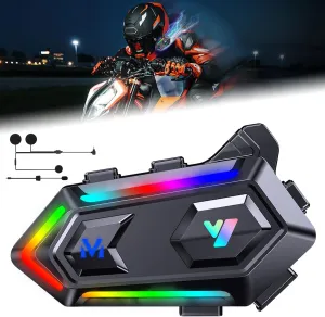 FEYA Motorcycle Helmet Headset - Cool RGB Dazzling Lights, High Battery Life Motorcycle Headphones CVC&DSP Dual Noise Reduction and Deep Bass Ultra Thin Speakers Cycling/Skiing/Riding