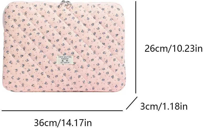 Floral Puffy Laptop Sleeve Cute Computer Bag Case 10-15 Inch Quilted Laptop Carrying Cases Floral Protective Cover