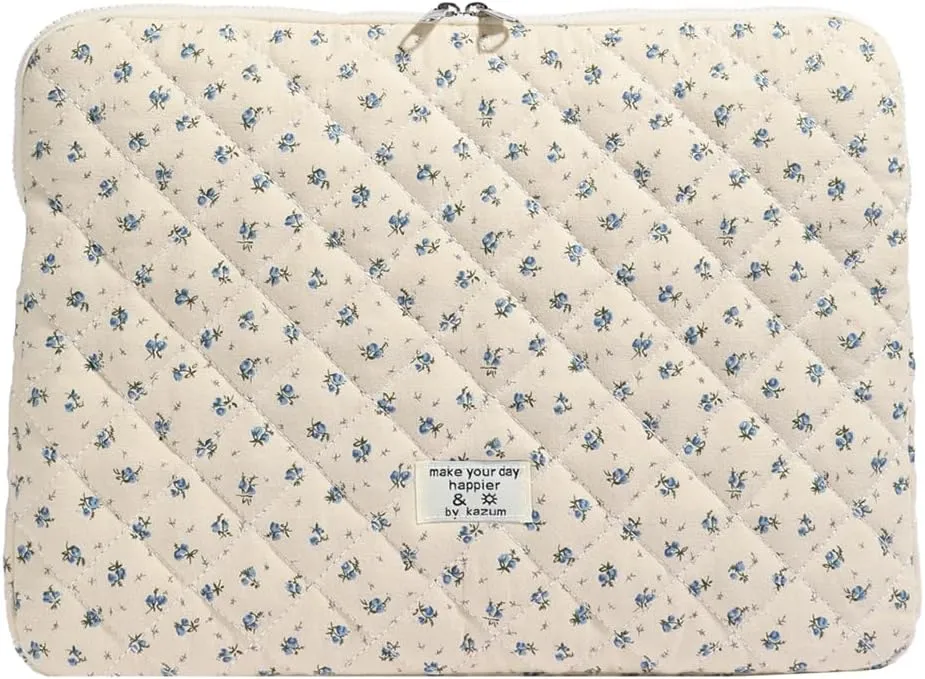 Floral Puffy Laptop Sleeve Cute Computer Bag Case 10-15 Inch Quilted Laptop Carrying Cases Floral Protective Cover