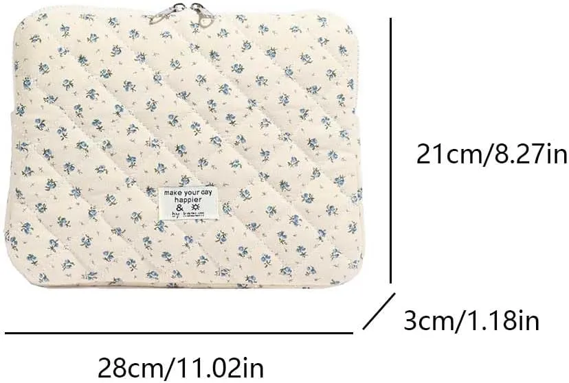 Floral Puffy Laptop Sleeve Cute Computer Bag Case 10-15 Inch Quilted Laptop Carrying Cases Floral Protective Cover