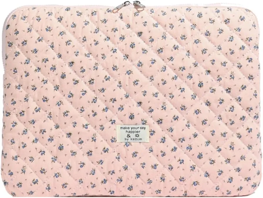Floral Puffy Laptop Sleeve Cute Computer Bag Case 10-15 Inch Quilted Laptop Carrying Cases Floral Protective Cover