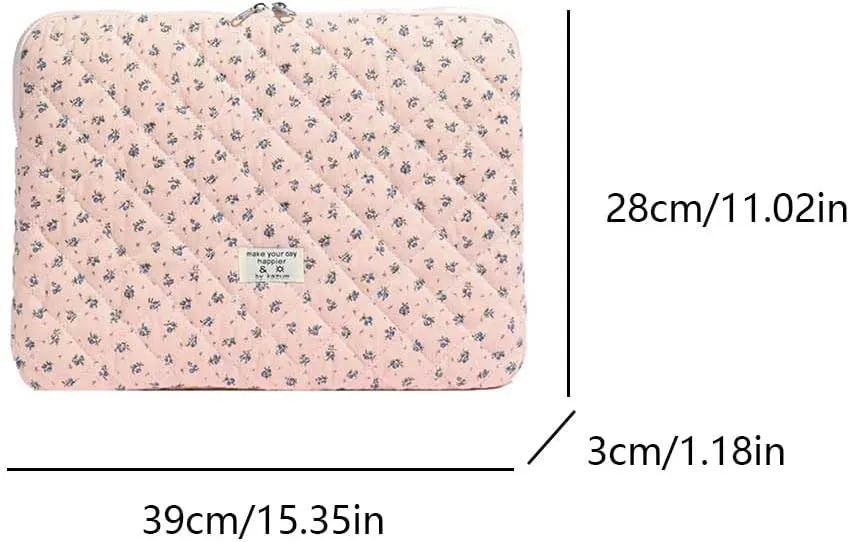 Floral Puffy Laptop Sleeve Cute Computer Bag Case 10-15 Inch Quilted Laptop Carrying Cases Floral Protective Cover
