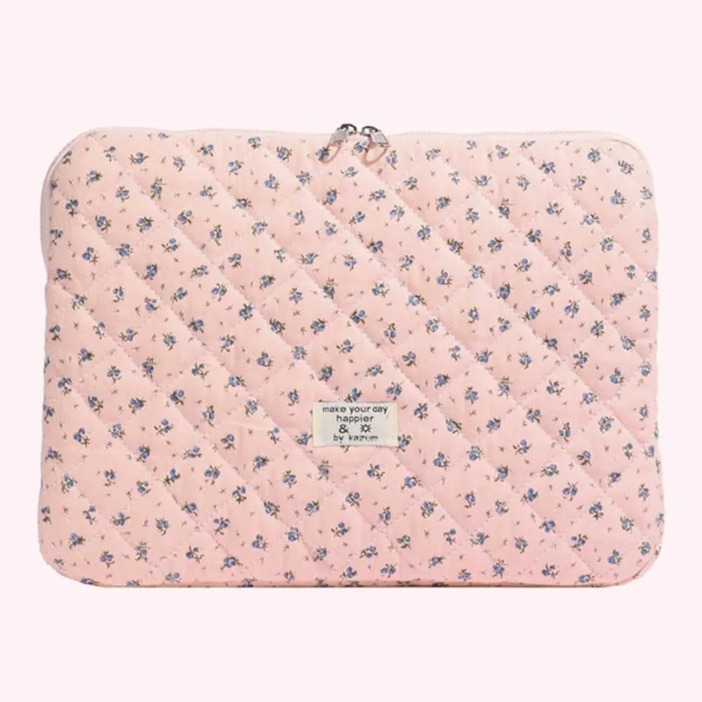 Floral Puffy Laptop Sleeve Cute Computer Bag Case 10-15 Inch Quilted Laptop Carrying Cases Floral Protective Cover