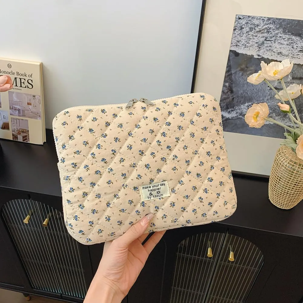 Floral Puffy Laptop Sleeve Cute Computer Bag Case 10-15 Inch Quilted Laptop Carrying Cases Floral Protective Cover