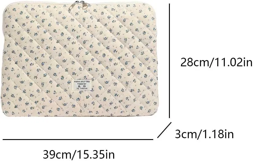 Floral Puffy Laptop Sleeve Cute Computer Bag Case 10-15 Inch Quilted Laptop Carrying Cases Floral Protective Cover