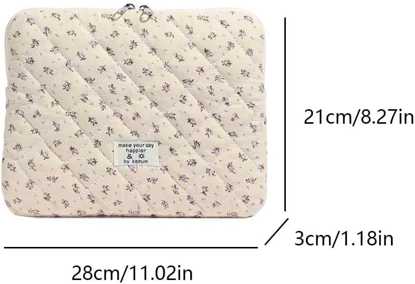 Floral Puffy Laptop Sleeve Cute Computer Bag Case 10-15 Inch Quilted Laptop Carrying Cases Floral Protective Cover