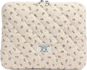 Floral Puffy Laptop Sleeve Cute Computer Bag Case 10-15 Inch Quilted Laptop Carrying Cases Floral Protective Cover