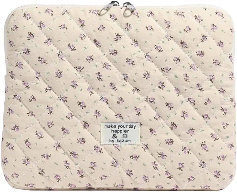 Floral Puffy Laptop Sleeve Cute Computer Bag Case 10-15 Inch Quilted Laptop Carrying Cases Floral Protective Cover