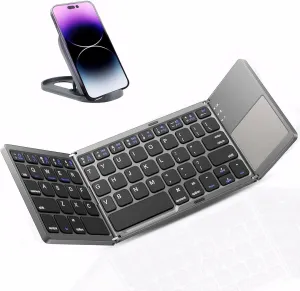 Foldable Keyboard with Touchpad, Folding Portable Keyboard, Full Size Keys, Large Trackpad Bluetooth Travel Keyboards for iPad Laptop PC Tablets -Gray