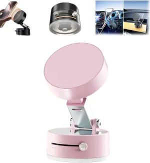 Foldable Magnetic Vacuum Phone Holder, 360 Electric Suction Car Mount, Double-Sided Swivel Stand for Car, Mirror, Gym, Kitchen, Hands-Free Portable Phone Holder (Pink)