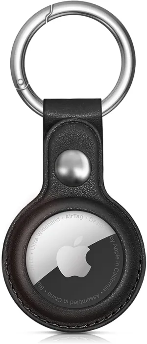 for Air Tag Keychain for Apple Airtags Holder, Protective Leather for Airtags Case Tracker Cover with Air Tag Holder, for Airtag Key Ring Compatible with Apple New AirTag Dog CollarBlack