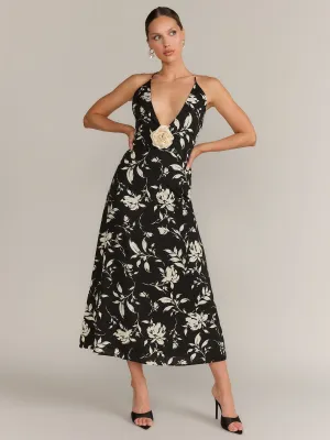 Fore Collection Plunge V-Neck Rosette Maxi Dress - Brands We Love