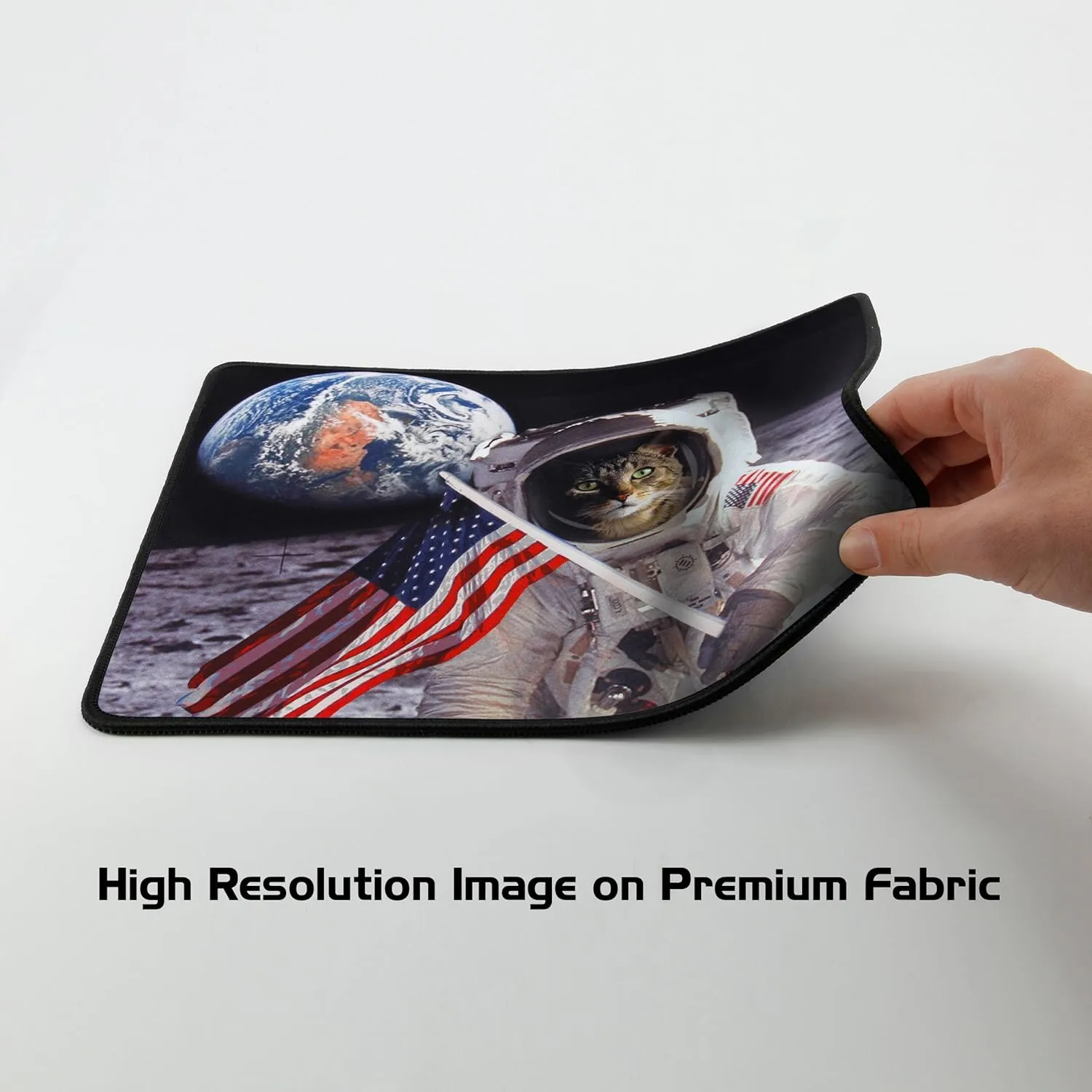 Funny Large Cat Gaming Mouse Pad with Patriotic Cat Astronaut Experiencing Epiphany (12.6 x 10.6 inches) by ENHANCE - Novelty Extended Mouse Mat with Anti-Fray Stitching, Non-Slip Rubber Base