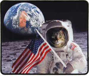Funny Large Cat Gaming Mouse Pad with Patriotic Cat Astronaut Experiencing Epiphany (12.6 x 10.6 inches) by ENHANCE - Novelty Extended Mouse Mat with Anti-Fray Stitching, Non-Slip Rubber Base