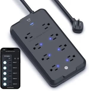Geeni Surge Ultra Smart Surge Protector  8 Outlet Power Strip with 6 Smart   2 Always-On, 1200 Joules, Remote Control, Alexa & Google Assistant Compatible
