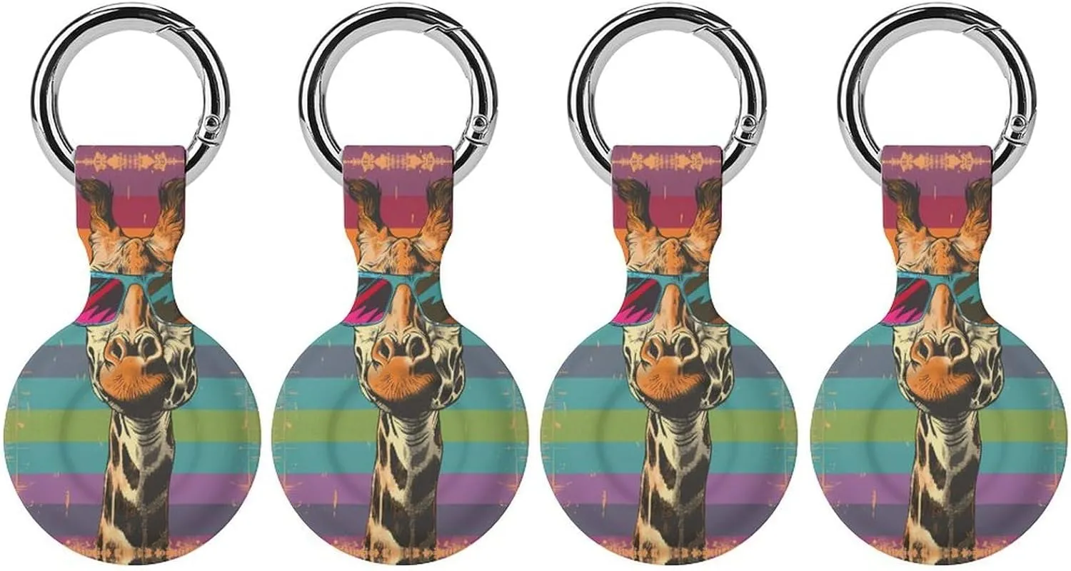 Giraffe Vintage Glasses Cute Case for Airtag with Keychain Protective Silicone Air Tag Accessories Holder