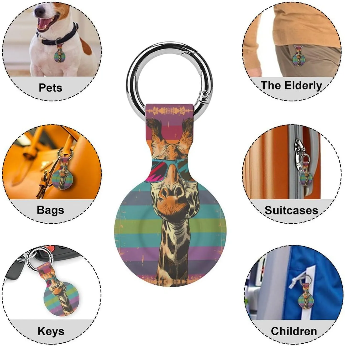 Giraffe Vintage Glasses Cute Case for Airtag with Keychain Protective Silicone Air Tag Accessories Holder