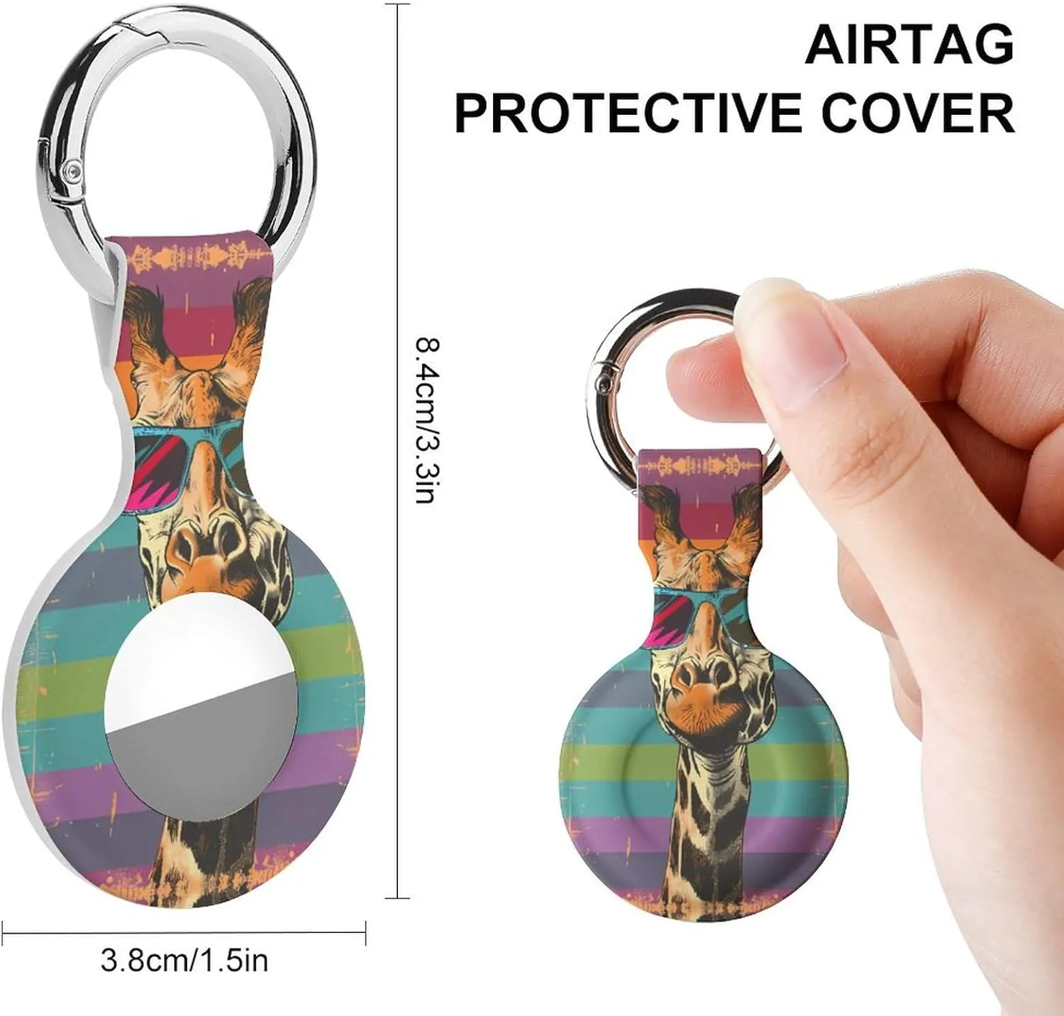 Giraffe Vintage Glasses Cute Case for Airtag with Keychain Protective Silicone Air Tag Accessories Holder