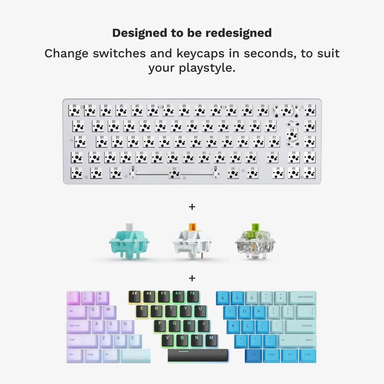 Glorious Gaming GMMK 2-65 Percent Keyboard - White Custom Layout - Compact Low-Profile - Hotswap w/Cherry Mx Style Switches - Incl. Double Shot Keycaps & Linear Switches