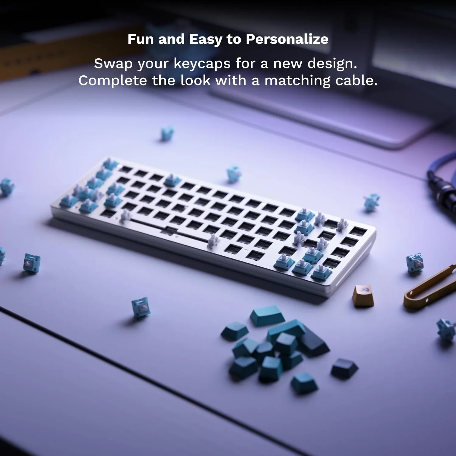 Glorious Gaming GMMK 2-65 Percent Keyboard - White Custom Layout - Compact Low-Profile - Hotswap w/Cherry Mx Style Switches - Incl. Double Shot Keycaps & Linear Switches
