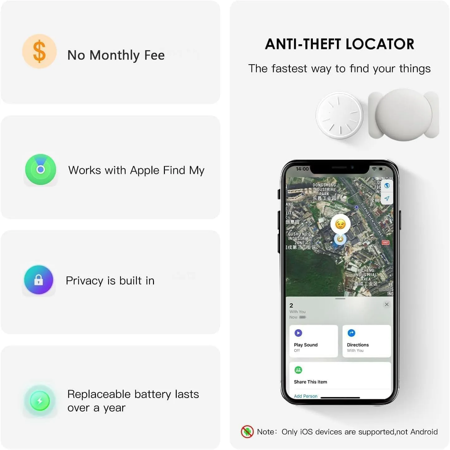 GPS Tracker for Vehicles,Mini Hidden Car Tracker with Magnetic Case,Car GPS Tracking Device Work with Apple Find My (iOS Only),No Monthly Fee GPS Tracker for Car,Vehicles,Luggage,Assets (White,1PCS)