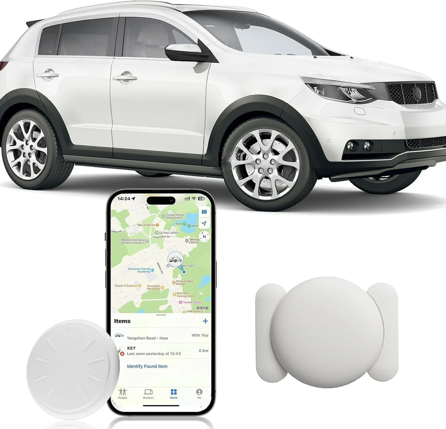 GPS Tracker for Vehicles,Mini Hidden Car Tracker with Magnetic Case,Car GPS Tracking Device Work with Apple Find My (iOS Only),No Monthly Fee GPS Tracker for Car,Vehicles,Luggage,Assets (White,1PCS)