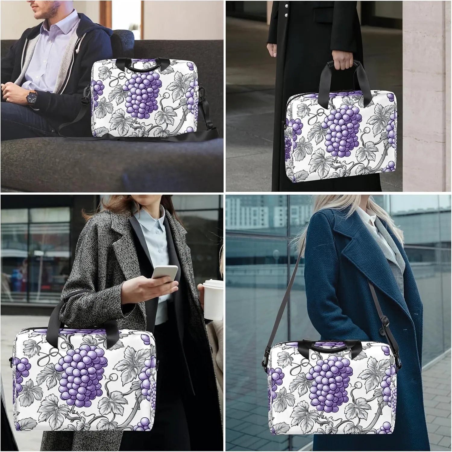 Grape Laptop Bag for 14 15 15.6 Inch, Waterproof Laptop Sleeve Case Computer Cover Carrying Bag Travel Work Briefcase Shoulder Bags