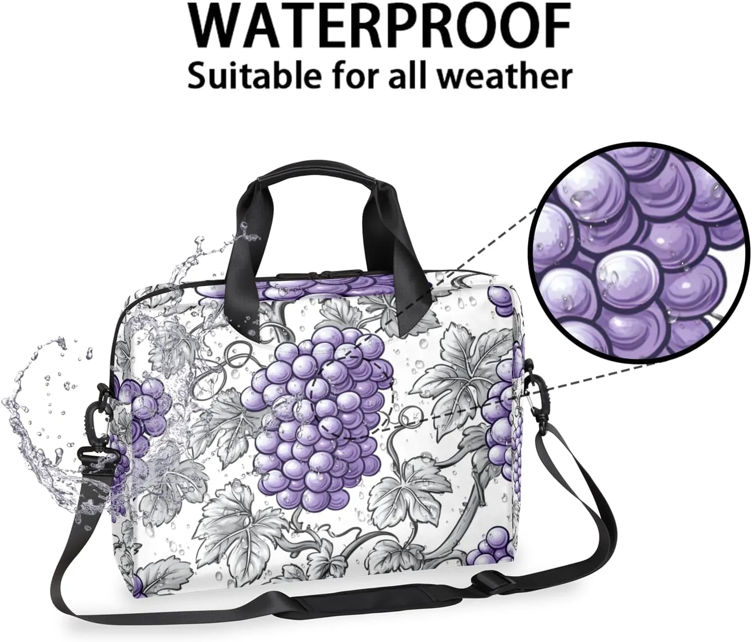 Grape Laptop Bag for 14 15 15.6 Inch, Waterproof Laptop Sleeve Case Computer Cover Carrying Bag Travel Work Briefcase Shoulder Bags