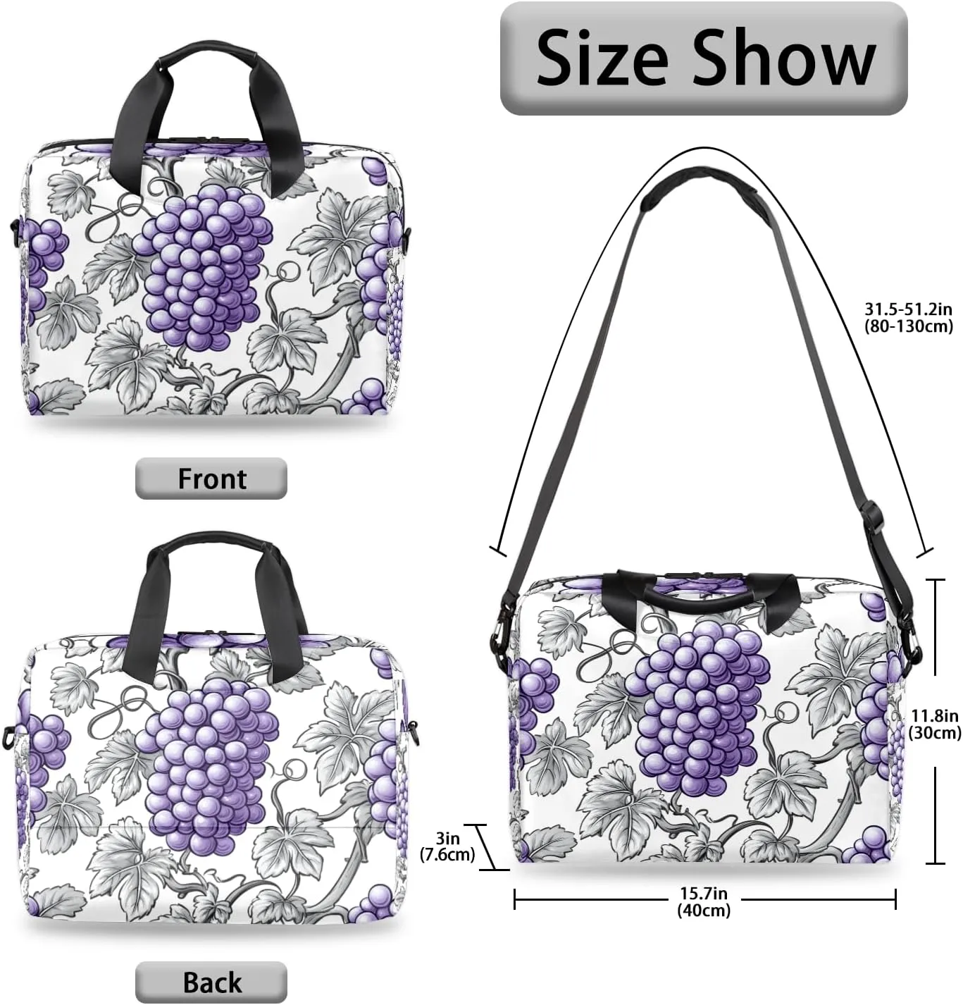 Grape Laptop Bag for 14 15 15.6 Inch, Waterproof Laptop Sleeve Case Computer Cover Carrying Bag Travel Work Briefcase Shoulder Bags
