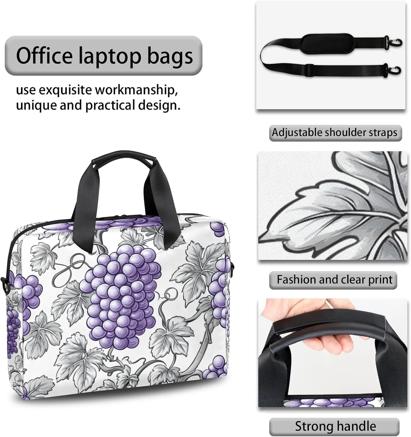 Grape Laptop Bag for 14 15 15.6 Inch, Waterproof Laptop Sleeve Case Computer Cover Carrying Bag Travel Work Briefcase Shoulder Bags