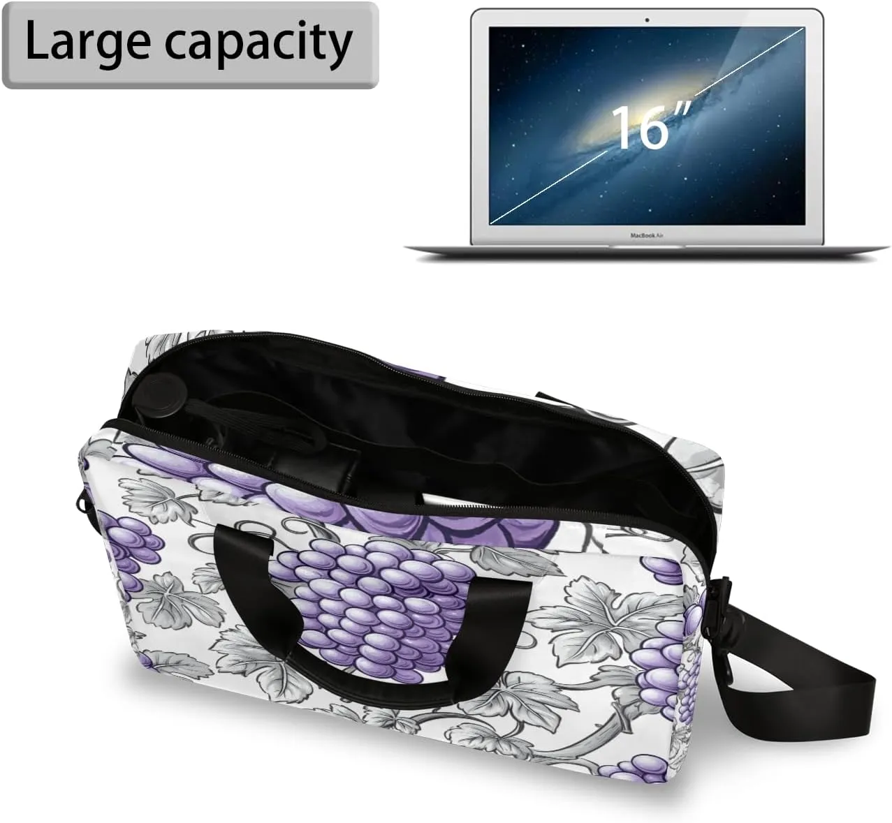 Grape Laptop Bag for 14 15 15.6 Inch, Waterproof Laptop Sleeve Case Computer Cover Carrying Bag Travel Work Briefcase Shoulder Bags