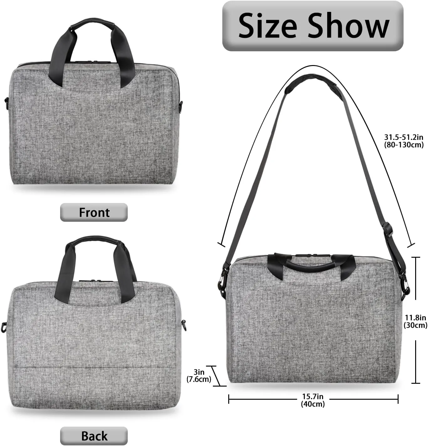 Gray Laptop Sleeve Case 14 15 15.6 inch, Gray Laptop Briefcase Shoulder Bag Waterproof Travel Computer Cover Carrying Bags