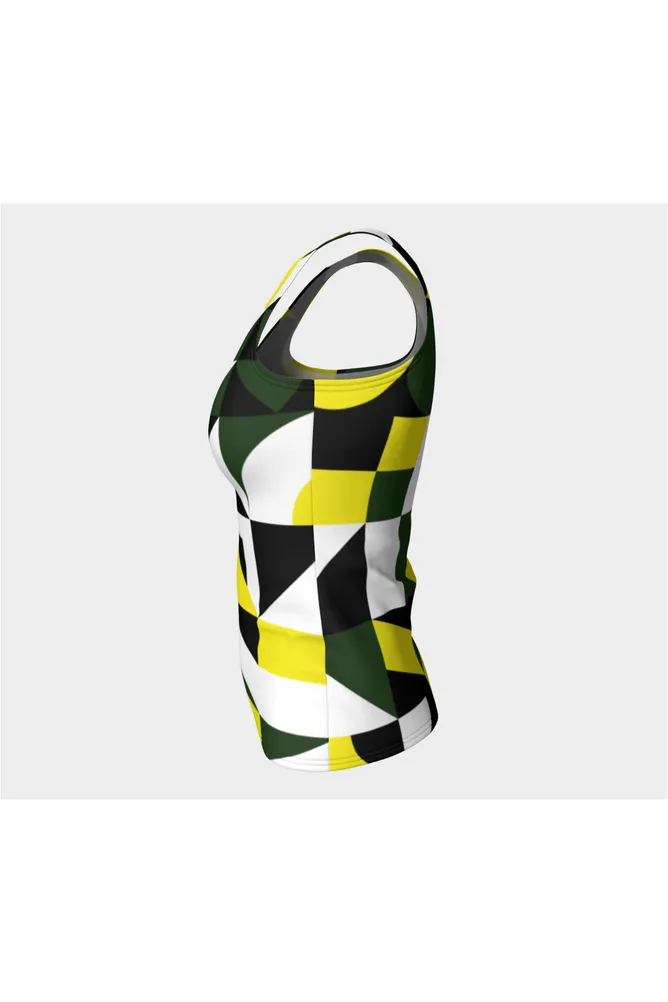 Green Abstract Fitted Tank Top