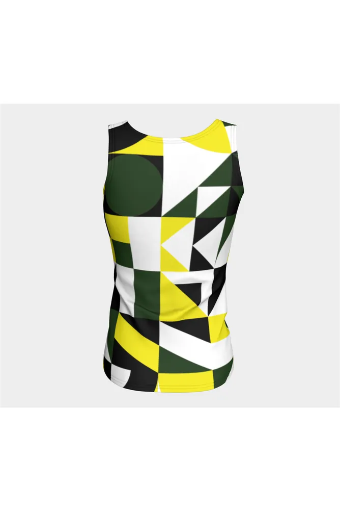 Green Abstract Fitted Tank Top