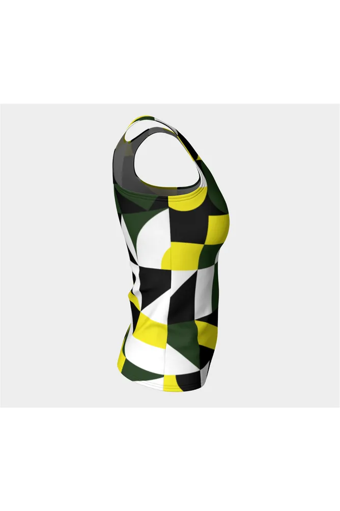 Green Abstract Fitted Tank Top