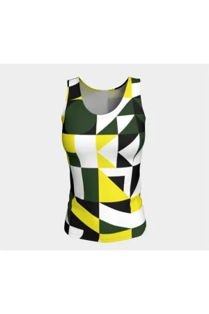 Green Abstract Fitted Tank Top