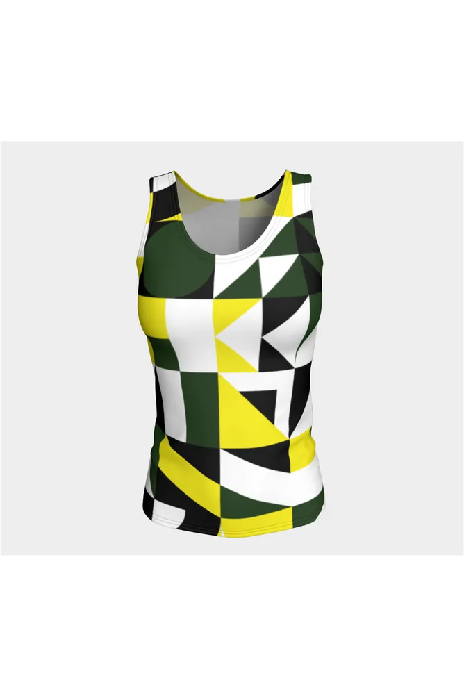 Green Abstract Fitted Tank Top