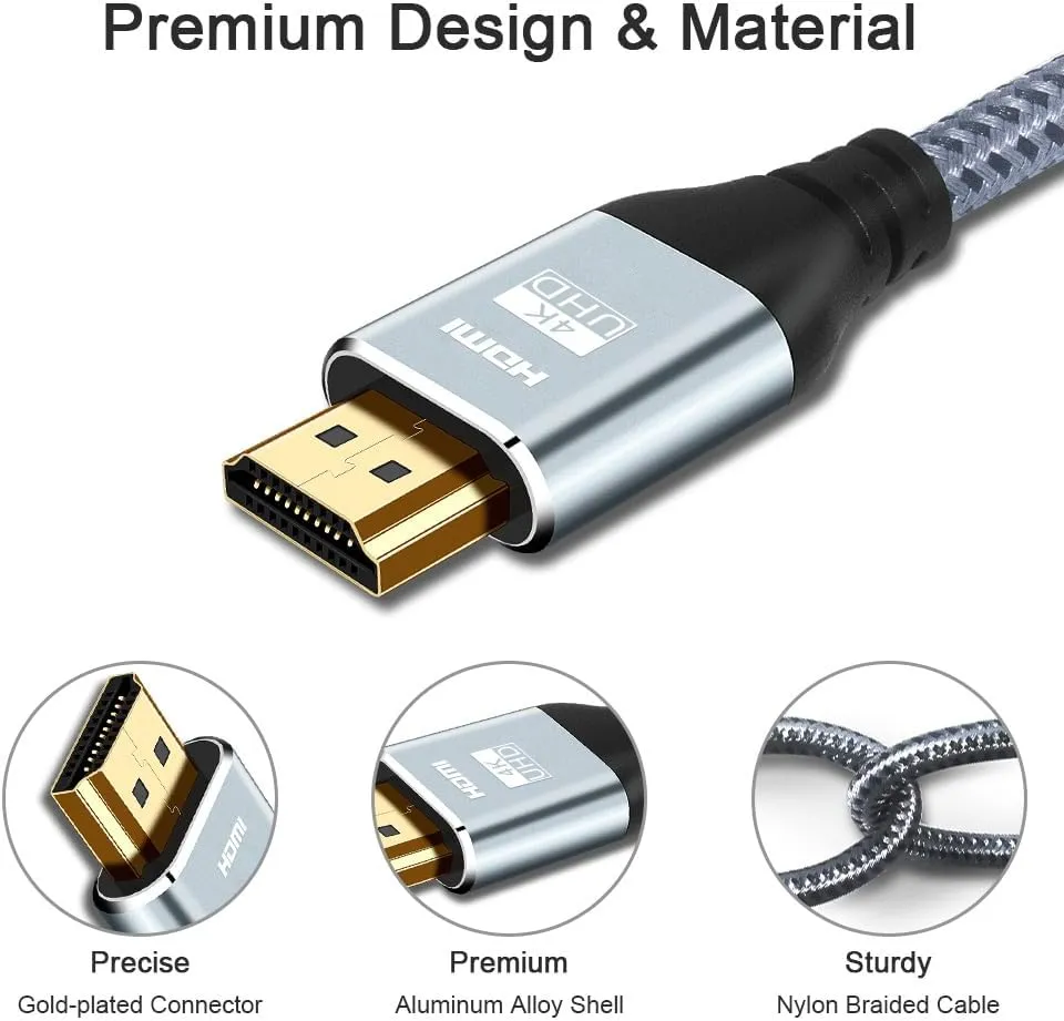 HDMI Cable 4K 60 Hz 20 ft, High Speed HDMI 2.0 Cables, 18Gbps, 4K @ 60Hz, Ultra HD, 2160P,1080P, ARC, 3D, HDCP 2.2 Cord Braided, for Laptop, Monitor, PS5, PS4, Xbox One, Fire TV