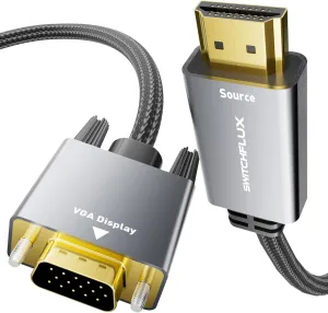 HDMI to VGA Adapter Cable 6FT [Metal Case, Nylon Cable] 1080P@60Hz HDMI Male to VGA Male Uni-Directional Braided Cord for Computer, Laptop, Monitor, Roku, Xbox, Graphics Card More