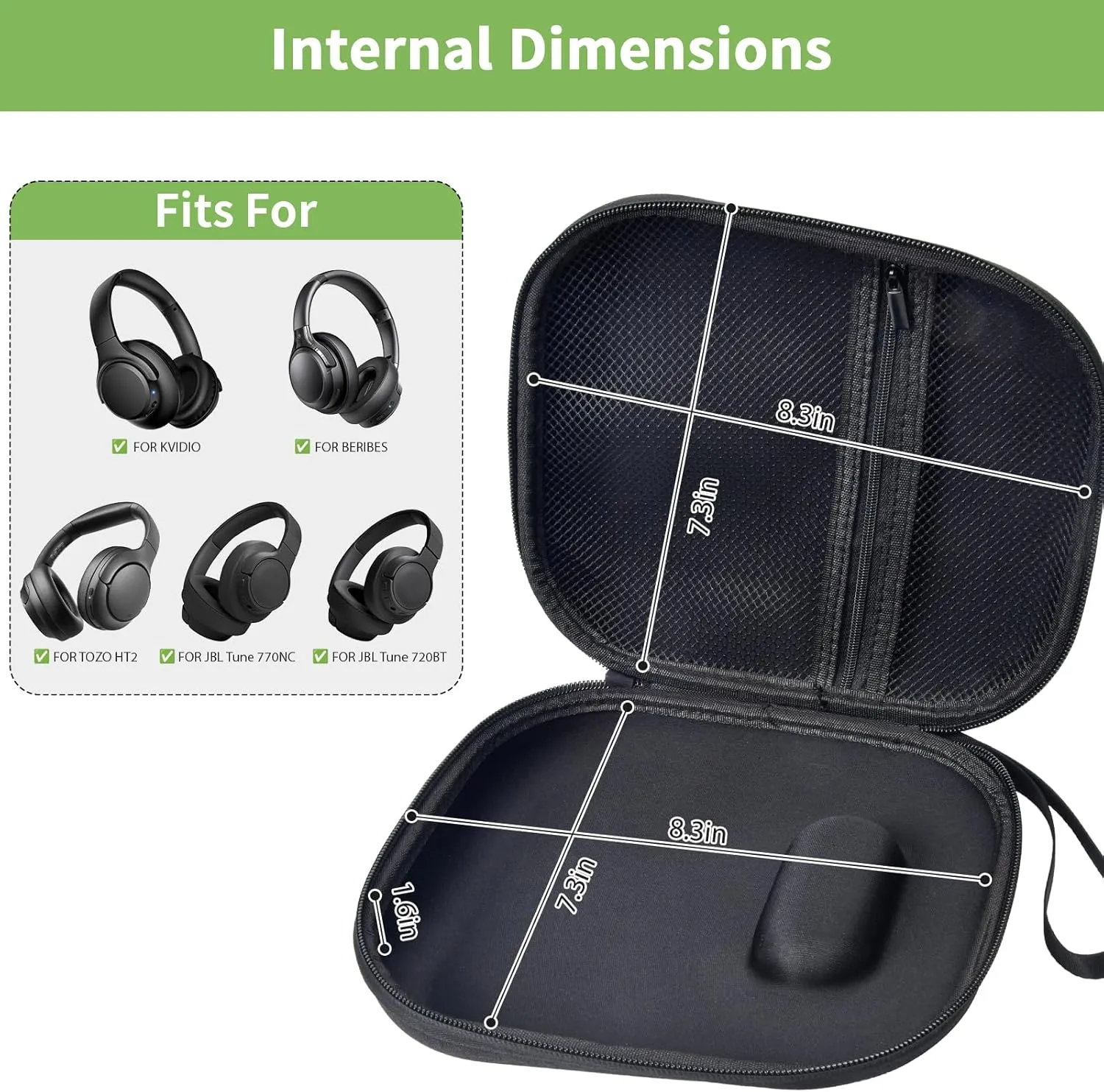 Headphone Case Compatible with BERIBES/for JBL Tune 510BT/ 720BT/ for Sony WH-CH520/ WH-CH720N/ WH-1000XM4/ for TOZO HT2 Noise Cancelling Headphones, Wireless Bluetooth Over Ear Earphone Bag (Black)