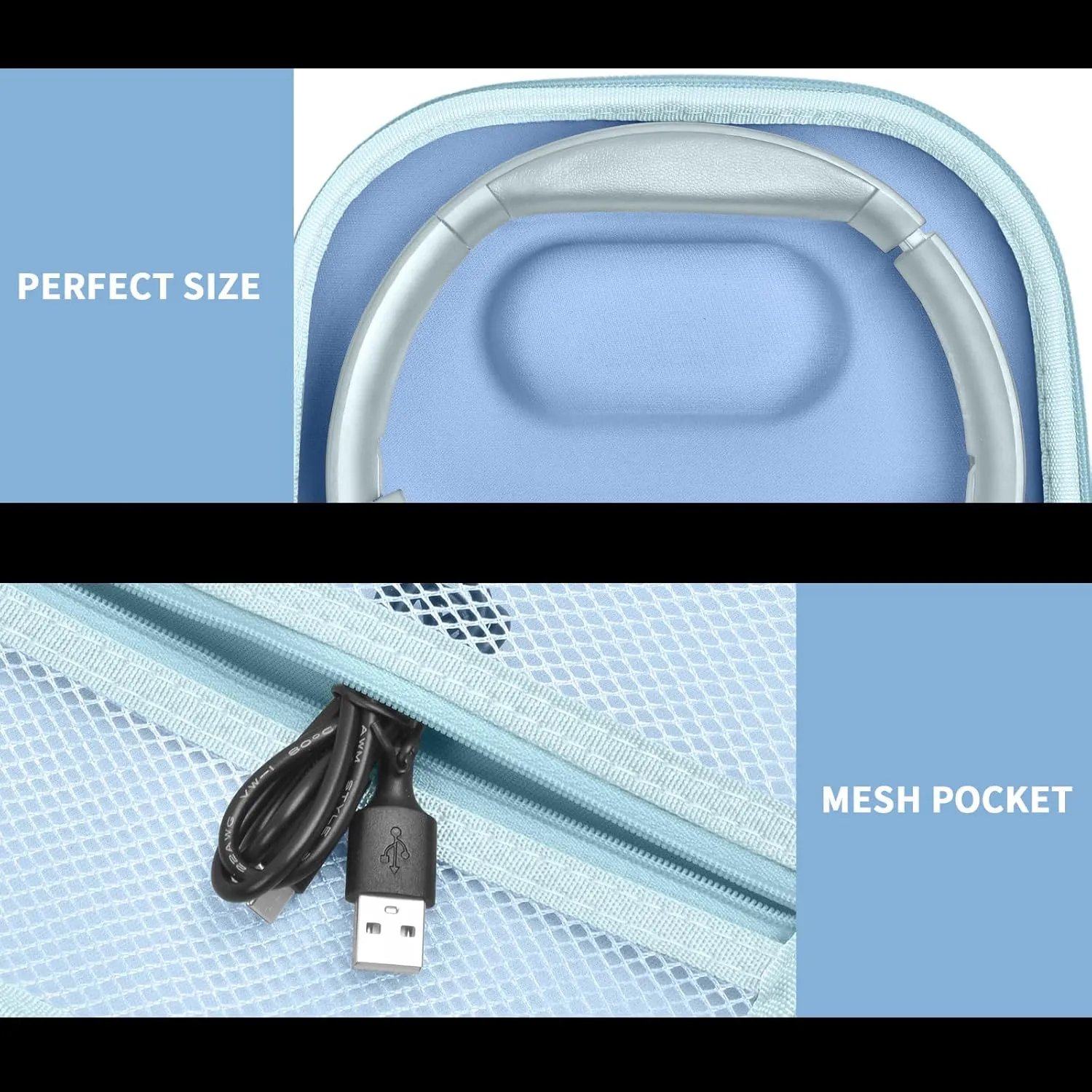 Headphone Case Compatible with BERIBES/for JBL Tune 510BT/ 720BT/ for Sony WH-CH520/ WH-CH720N/ WH-1000XM4/ for TOZO HT2 Noise Cancelling Headphones, Wireless Bluetooth Over Ear Earphone Bag (Blue)
