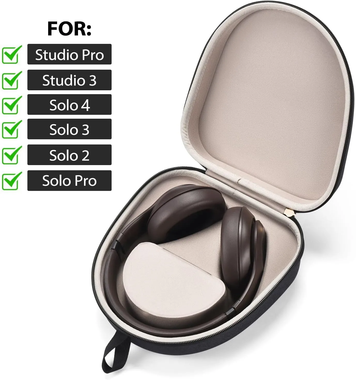 Headphone Storage Case Compatible for Beats Solo 4/Solo 3/Solo 2/Solo Pro Wireless Bluetooth Earphones, Hard Shell Travel Carrying Bag for Beats Studio Pro/Studio 3 Accessories (Black)