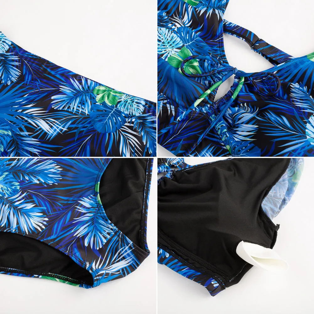 HN Women Plus Size 2pcs Set Swimsuit Long Sleeve V-Neck Padded Tops Briefs