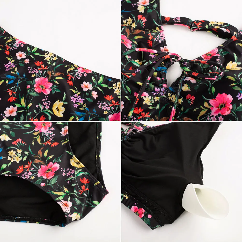 HN Women Plus Size 2pcs Set Swimsuit Long Sleeve V-Neck Padded Tops Briefs