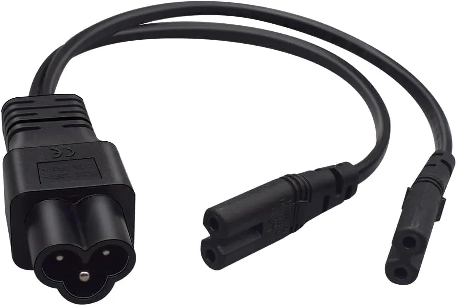 IEC 320 C6 Male to 2XC7 Female Y Splitter Power Cable,IEC 320 C6 to 2XC7 Figure 8 Adapter Converter AC Power Supply Cord,C6 Male to Dual Figure 8 Hole, 1FT/0.3M