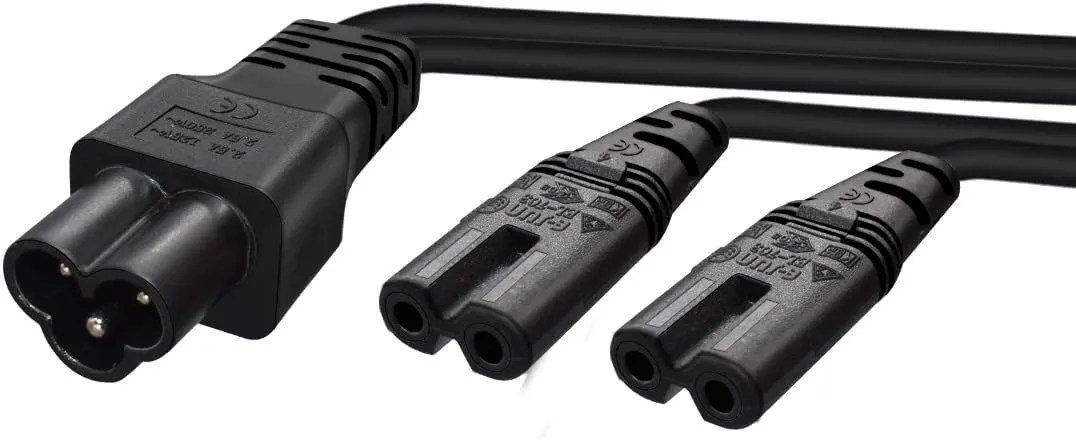IEC 320 C6 Male to 2XC7 Female Y Splitter Power Cable,IEC 320 C6 to 2XC7 Figure 8 Adapter Converter AC Power Supply Cord,C6 Male to Dual Figure 8 Hole, 1FT/0.3M