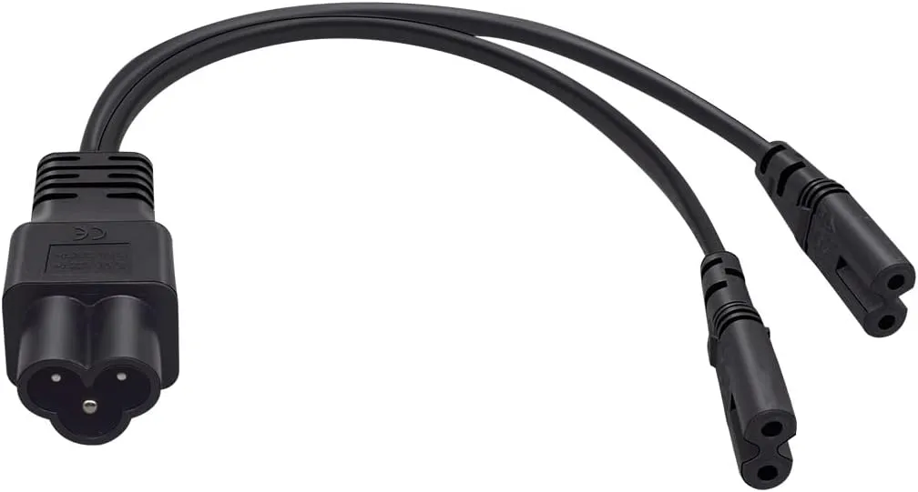 IEC 320 C6 Male to 2XC7 Female Y Splitter Power Cable,IEC 320 C6 to 2XC7 Figure 8 Adapter Converter AC Power Supply Cord,C6 Male to Dual Figure 8 Hole, 1FT/0.3M