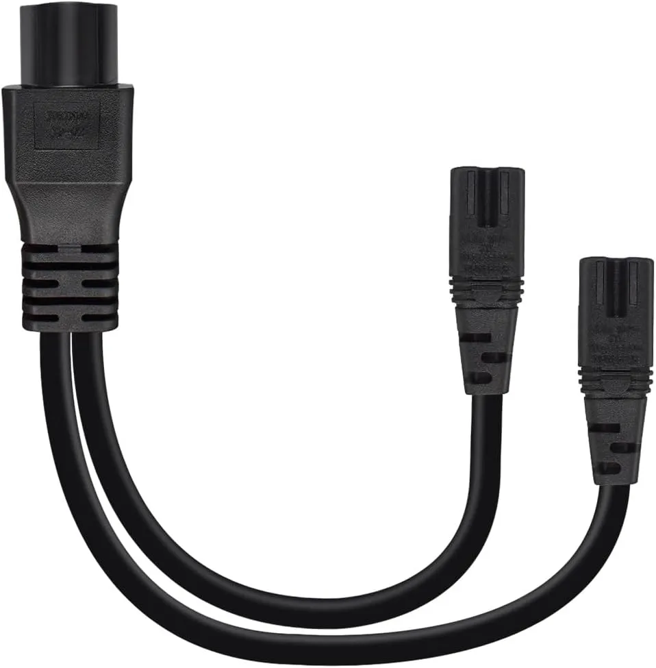 IEC 320 C6 Male to 2XC7 Female Y Splitter Power Cable,IEC 320 C6 to 2XC7 Figure 8 Adapter Converter AC Power Supply Cord,C6 Male to Dual Figure 8 Hole, 1FT/0.3M